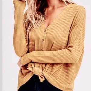 American Eagle Waffle Knit Tie Front Knot Long Sleeve top size small